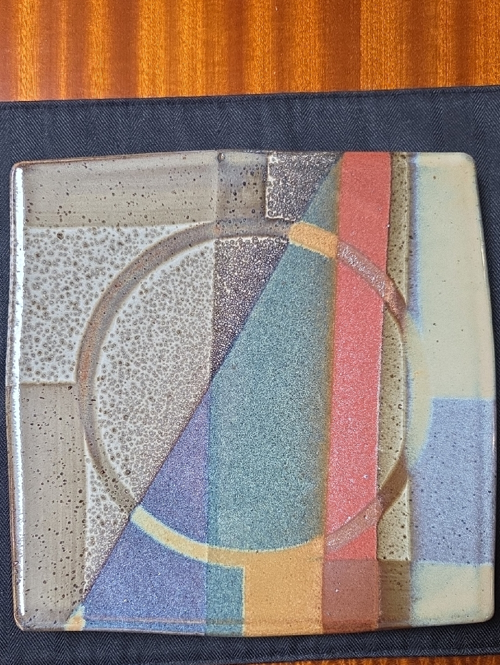 Handmade Geometric Abstract Art Ceramic/Pottery Plate- Multicolor